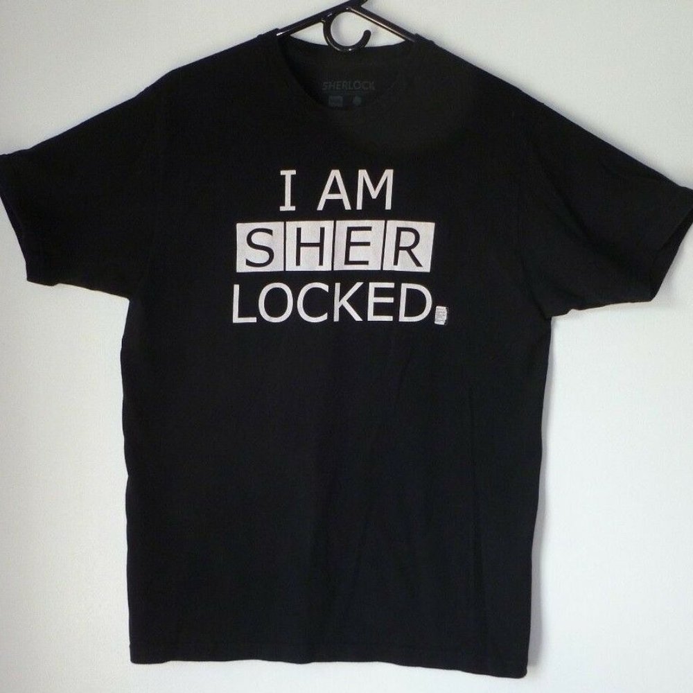 Men's T-Shirt,Sherlock,Size L,Black,Short Sleeve